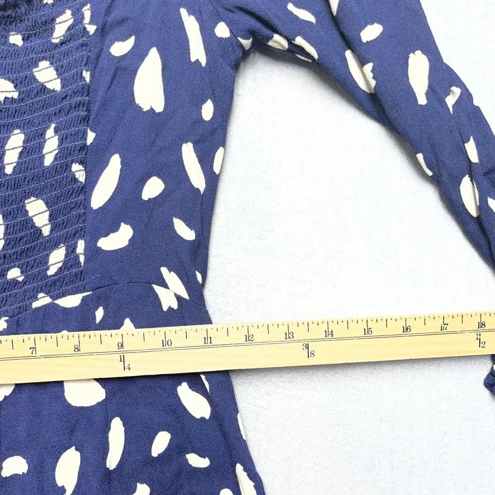 Reformation‎ Cammi Navy Cream Polka Dot Puff Sleeve Mini Dress Size 6